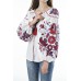 Boho Style Ukrainian Embroidered Folk  Blouse "Boho Birds" red on white